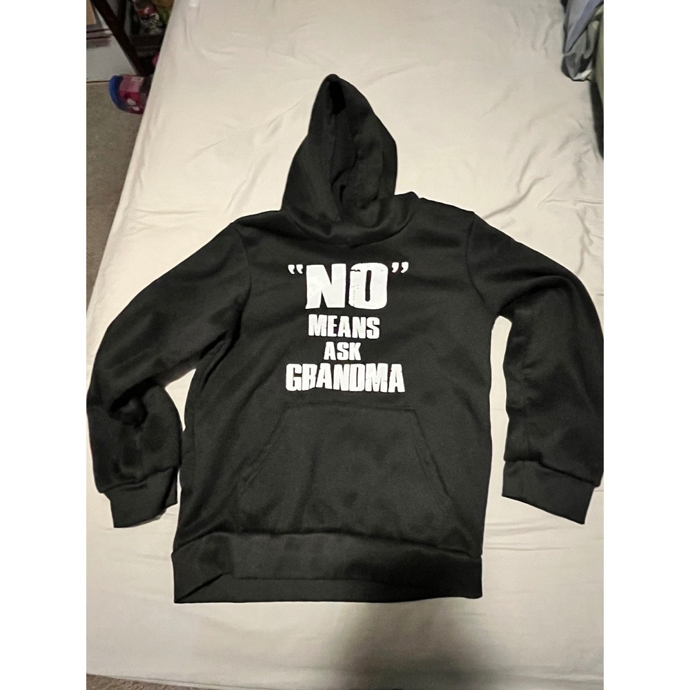 Kids No Means Ask Grandma Funny Graphic Hoodie‎ Black Sweatshirt Size 140 7